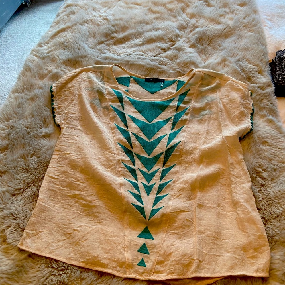 Contemporary teal and beige patterned too